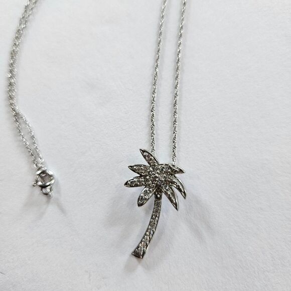 Fine Arts Silver FAS 925 Sterling Silver Simulated Diamond Palm Tree Necklace - Picture 5 of 12